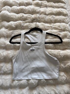 ALO Yoga White Ribbed Cropped Tank with Center Logo